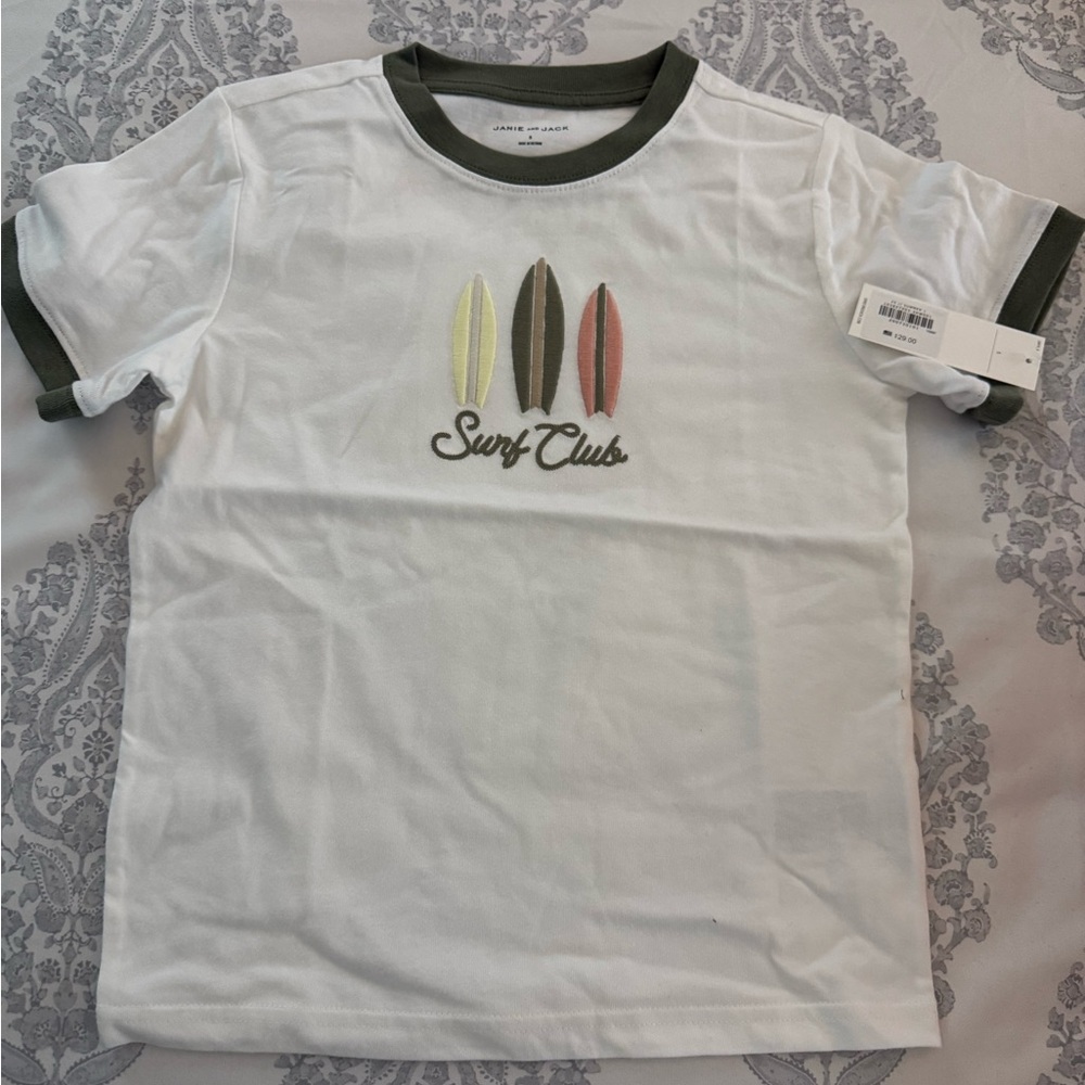 Janie and Jack Surf Club White Tee with Black Trim